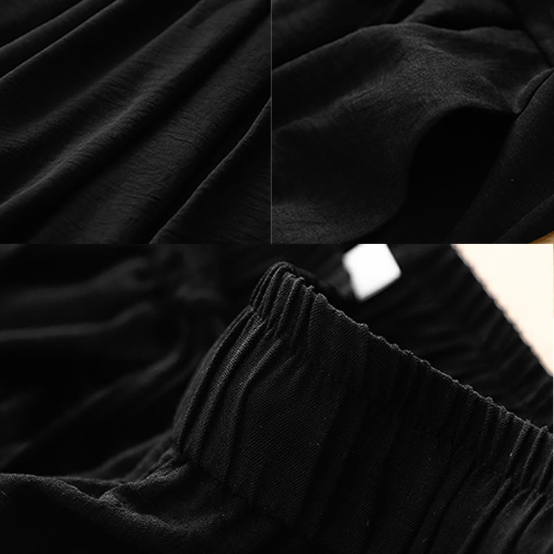 Pantaloni da donna in lino e cotone a gamba larga con coulisse, con tasche, stile casual etnico semplice, motivo Buddha Stones