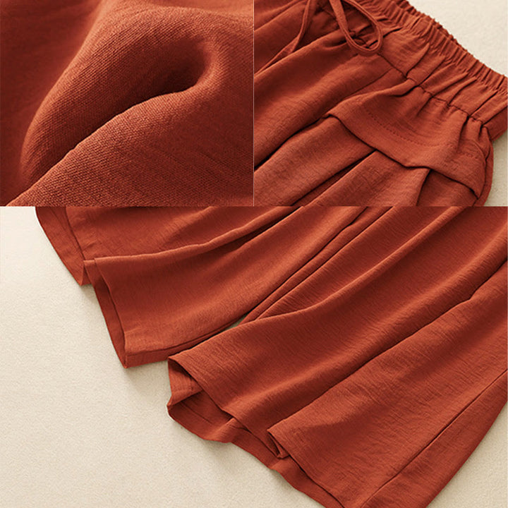 Pantaloni da donna in lino e cotone a gamba larga con coulisse, con tasche, stile casual etnico semplice, motivo Buddha Stones