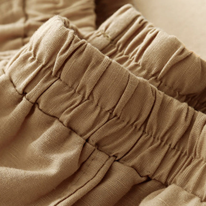Pantaloni da donna in cotone e lino con tasche, modello patchwork in puro cotone e lino, con ricami estivi Buddha Stones