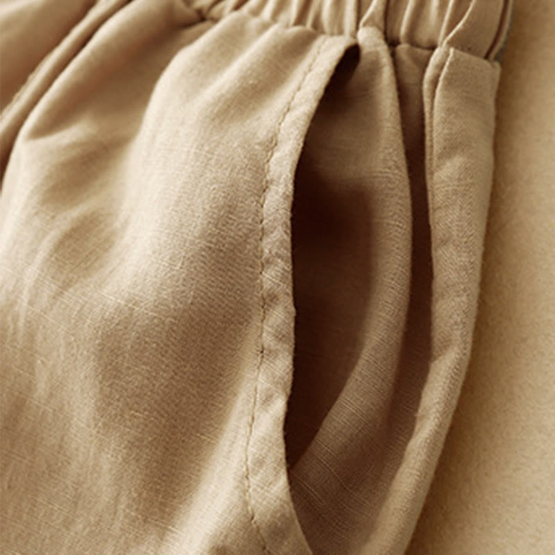Pantaloni da donna in cotone e lino con tasche, modello patchwork in puro cotone e lino, con ricami estivi Buddha Stones