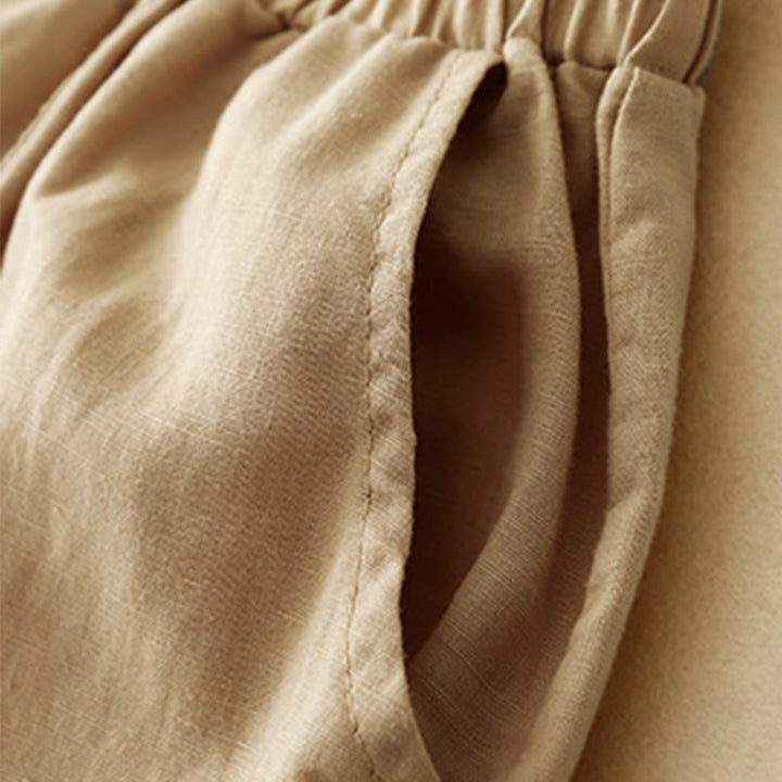 Pantaloni da donna in cotone e lino con tasche, modello patchwork in puro cotone e lino, con ricami estivi Buddha Stones