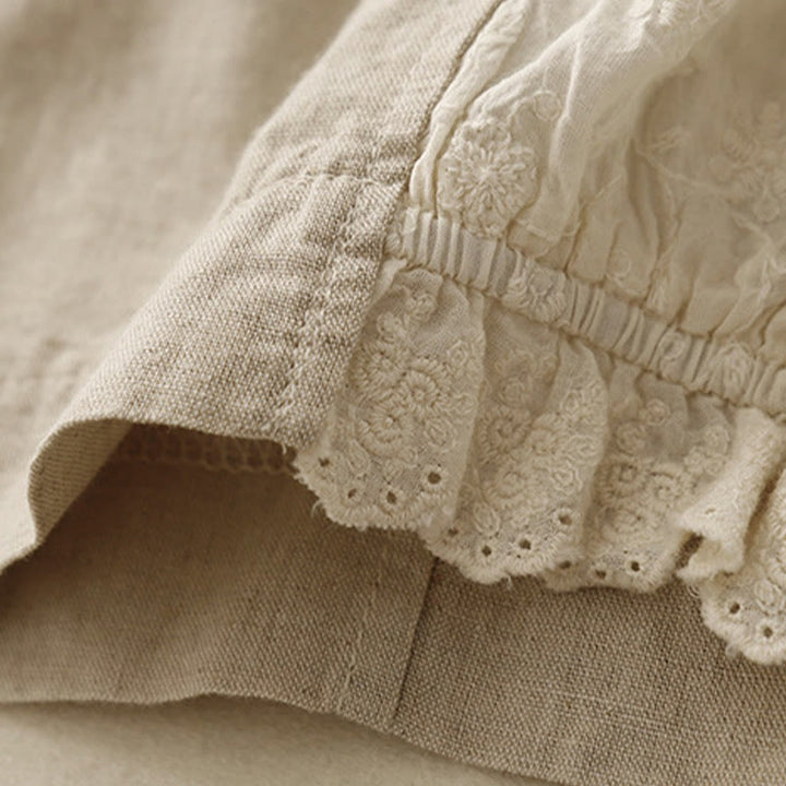 Pantaloni da donna in cotone e lino con tasche, modello patchwork in puro cotone e lino, con ricami estivi Buddha Stones