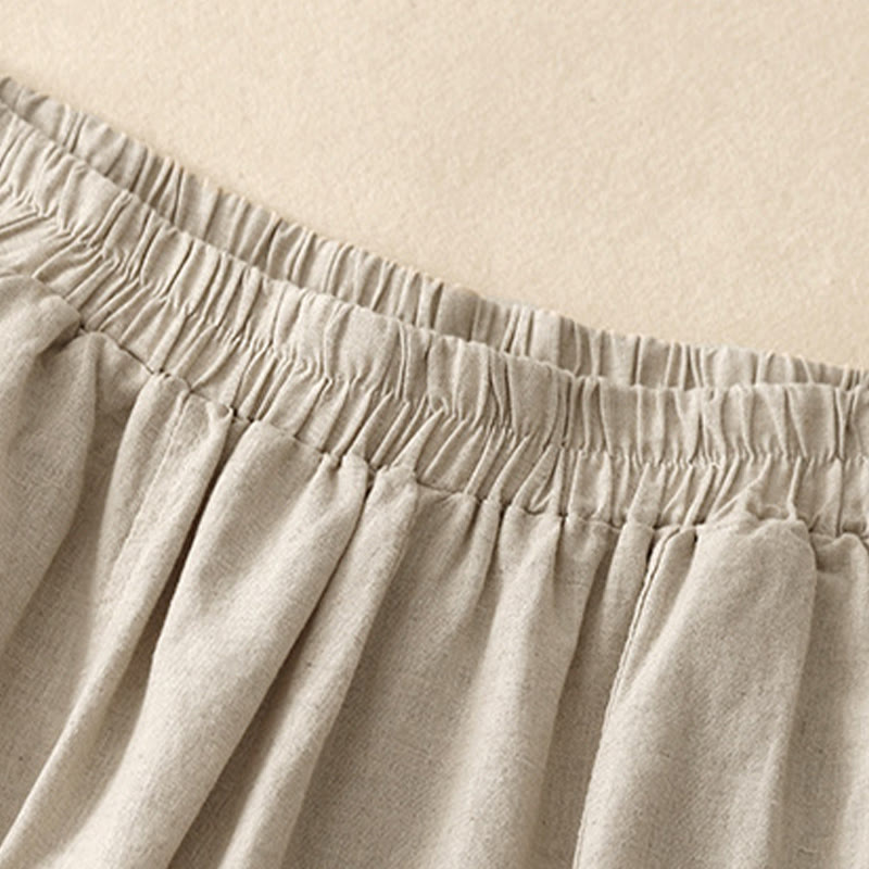 Pantaloni da donna in cotone e lino con tasche, modello patchwork in puro cotone e lino, con ricami estivi Buddha Stones