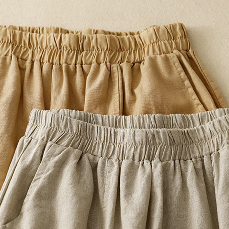 Pantaloni da donna in cotone e lino con tasche, modello patchwork in puro cotone e lino, con ricami estivi Buddha Stones