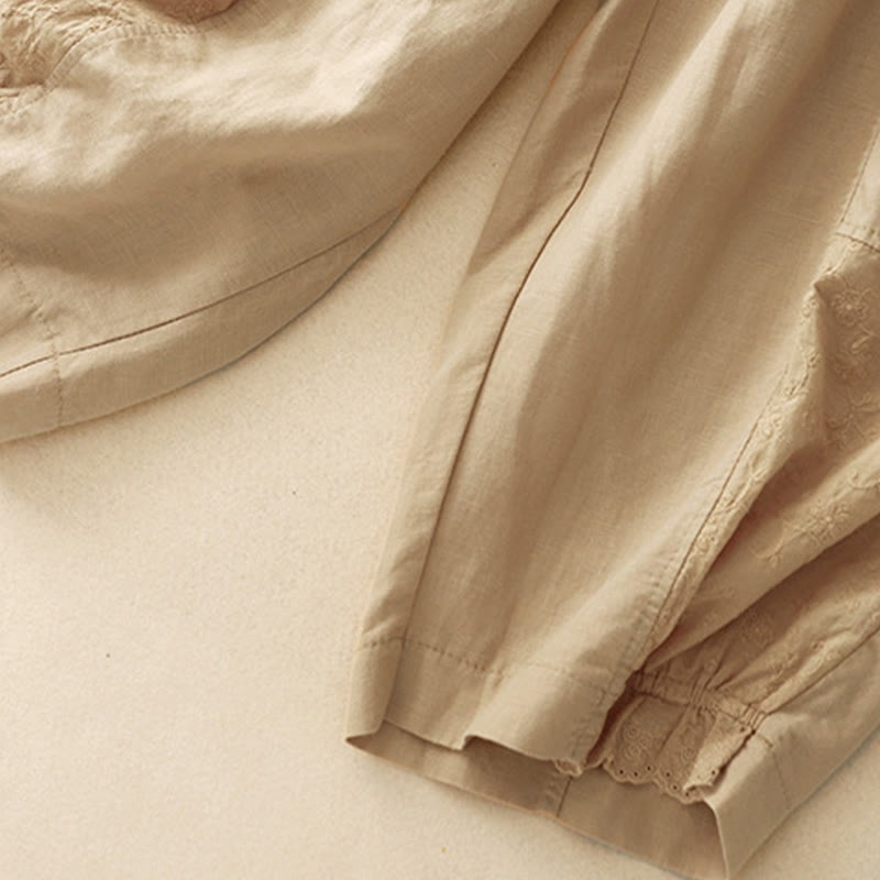 Pantaloni da donna in cotone e lino con tasche, modello patchwork in puro cotone e lino, con ricami estivi Buddha Stones