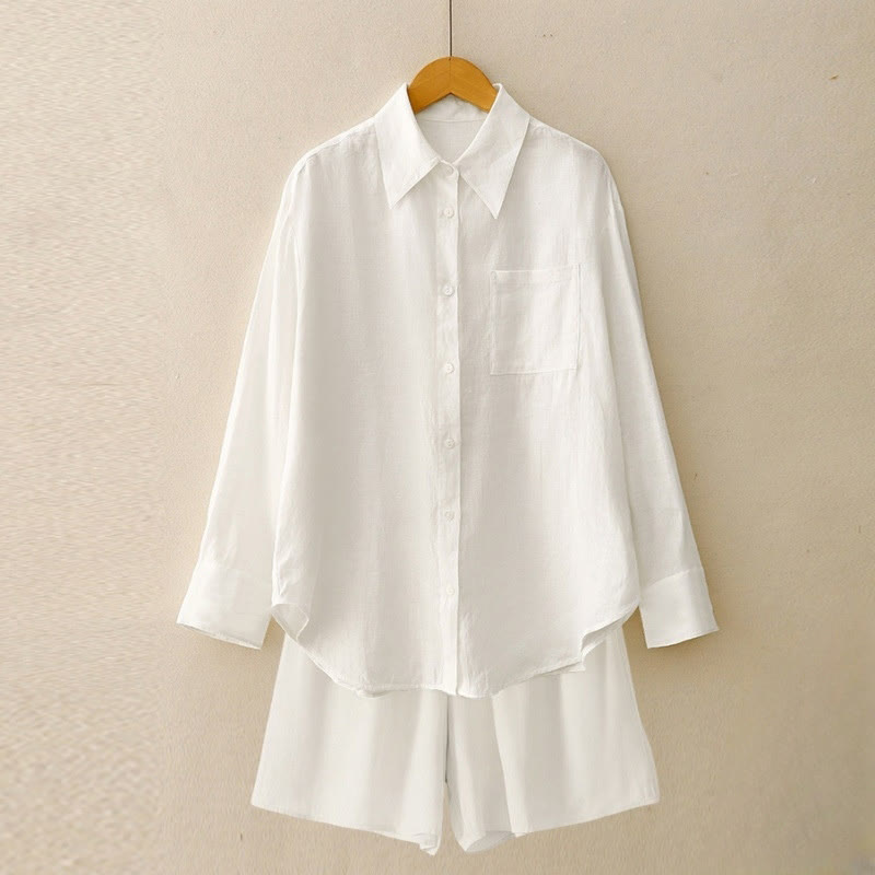 Completo estivo da donna con motivo Buddha Stones, composto da 2 pezzi: maglietta a maniche lunghe, pantaloncini e abbigliamento da meditazione, con tasche. - Bianco - US12, UK/AU16, EU44 (2XL) - image 28