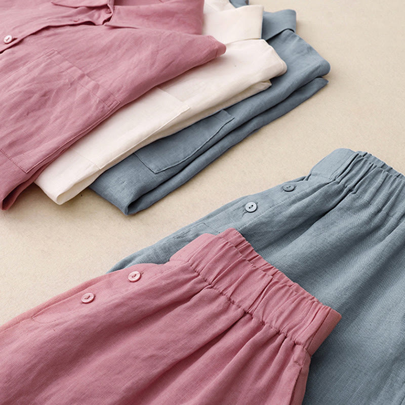 Completo estivo da donna con motivo Buddha Stones, composto da 2 pezzi: maglietta a maniche lunghe, pantaloncini e abbigliamento da meditazione, con tasche. - image 34