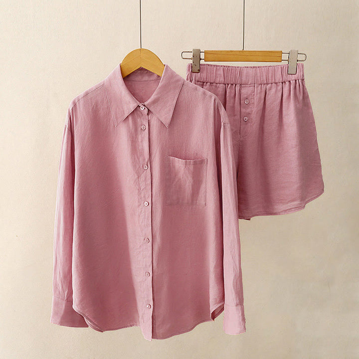 Set da meditazione da donna con tasche, in 2 pezzi, con maglietta a maniche lunghe e cardigan, estivo, con Buddha Stones - RossoViolaPale - US12, UK/AU16, EU44 (2XL) - image 0
