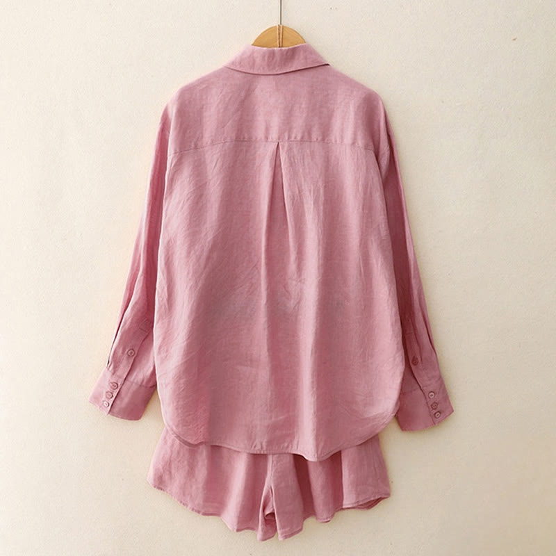Completo estivo da donna con motivo Buddha Stones, composto da 2 pezzi: maglietta a maniche lunghe, pantaloncini e abbigliamento da meditazione, con tasche. - image 2