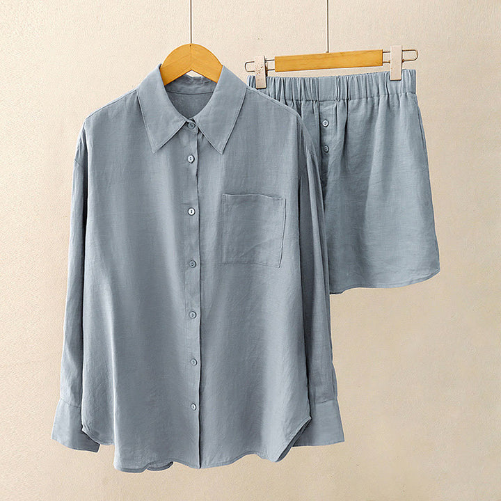 Completo estivo da donna con motivo Buddha Stones, composto da 2 pezzi: maglietta a maniche lunghe, pantaloncini e abbigliamento da meditazione, con tasche. - image 18
