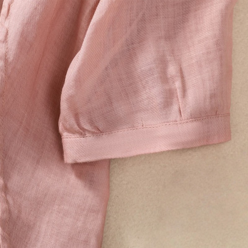 Camicia da donna a maniche a tre quarti in cotone e lino con bottoni, design a volant e stampa Buddha Stones, casual e semplice. - image 28