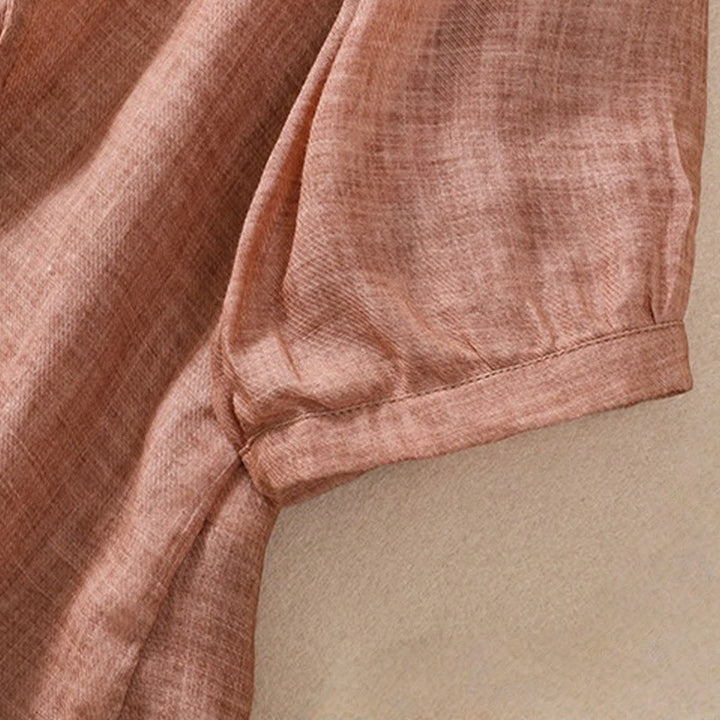 Camicia da donna a maniche a tre quarti in cotone e lino con bottoni, design a volant e stampa Buddha Stones, casual e semplice. - image 21