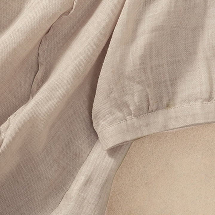 Camicia da donna a maniche a tre quarti in cotone e lino con bottoni, design a volant e stampa Buddha Stones, casual e semplice. - image 12