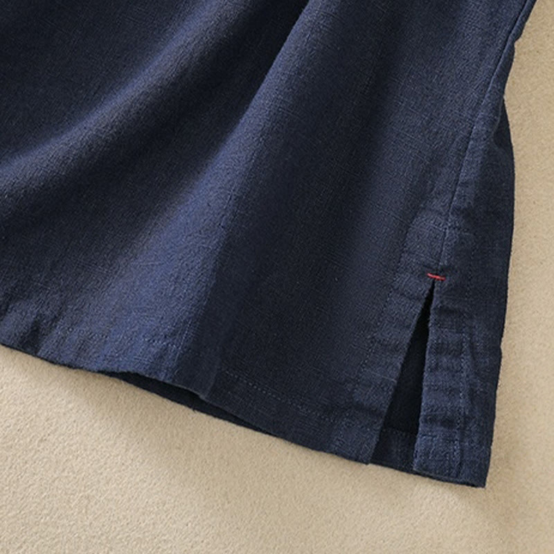 Abito da donna in cotone e lino con maniche a tre quarti, colletto obliquo e bottoni a rana colorati, stile casual Buddha Stones, camicia casual in cotone e lino con maniche a tre quarti. - image 6