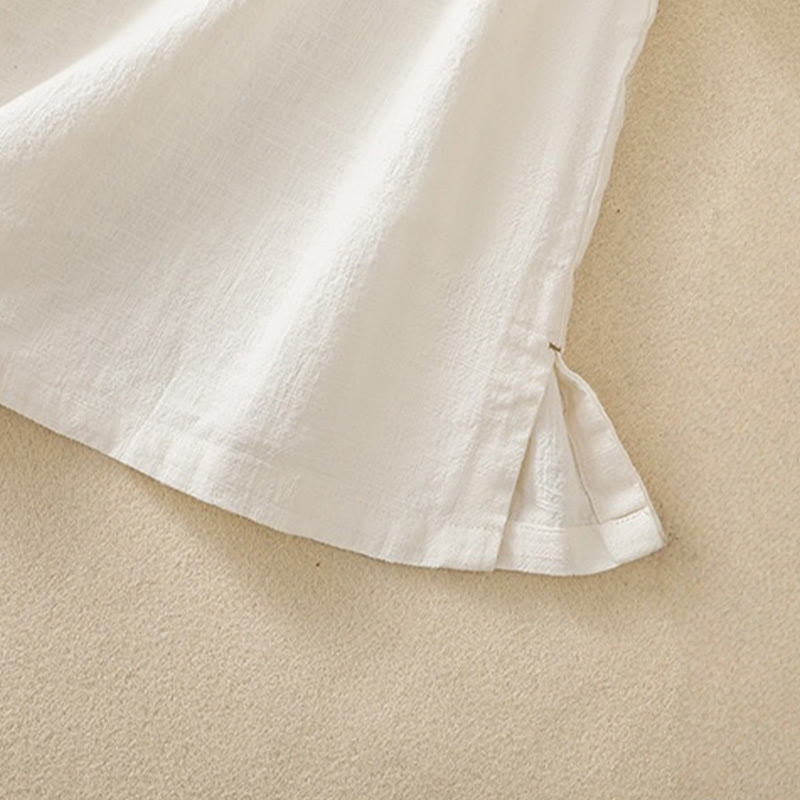 Abito da donna in cotone e lino con maniche a tre quarti, colletto obliquo e bottoni a rana colorati, stile casual Buddha Stones, camicia casual in cotone e lino con maniche a tre quarti. - image 13