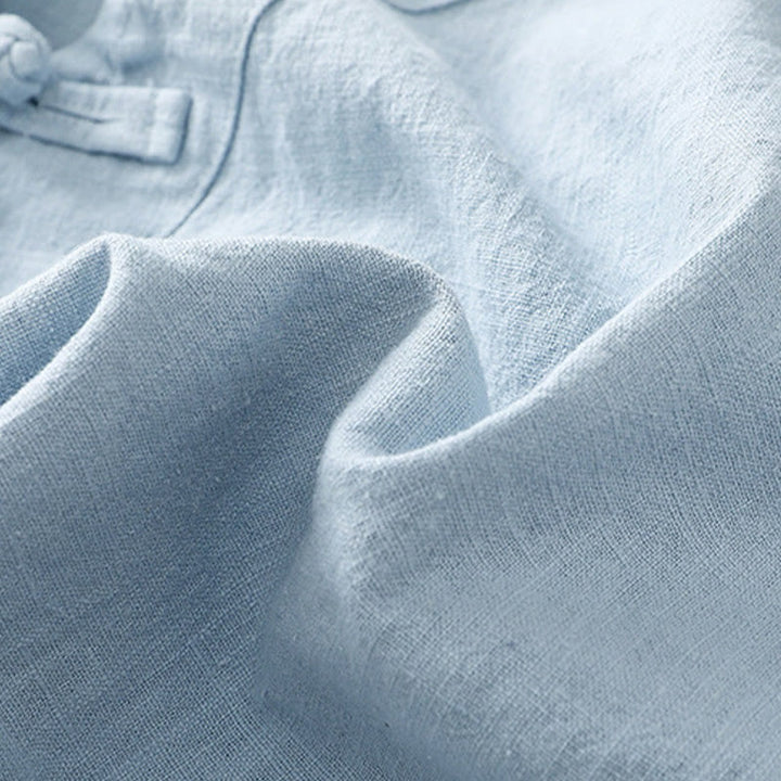 Abito da donna in cotone e lino con maniche a tre quarti, colletto obliquo e bottoni a rana colorati, stile casual Buddha Stones, camicia casual in cotone e lino con maniche a tre quarti. - image 22