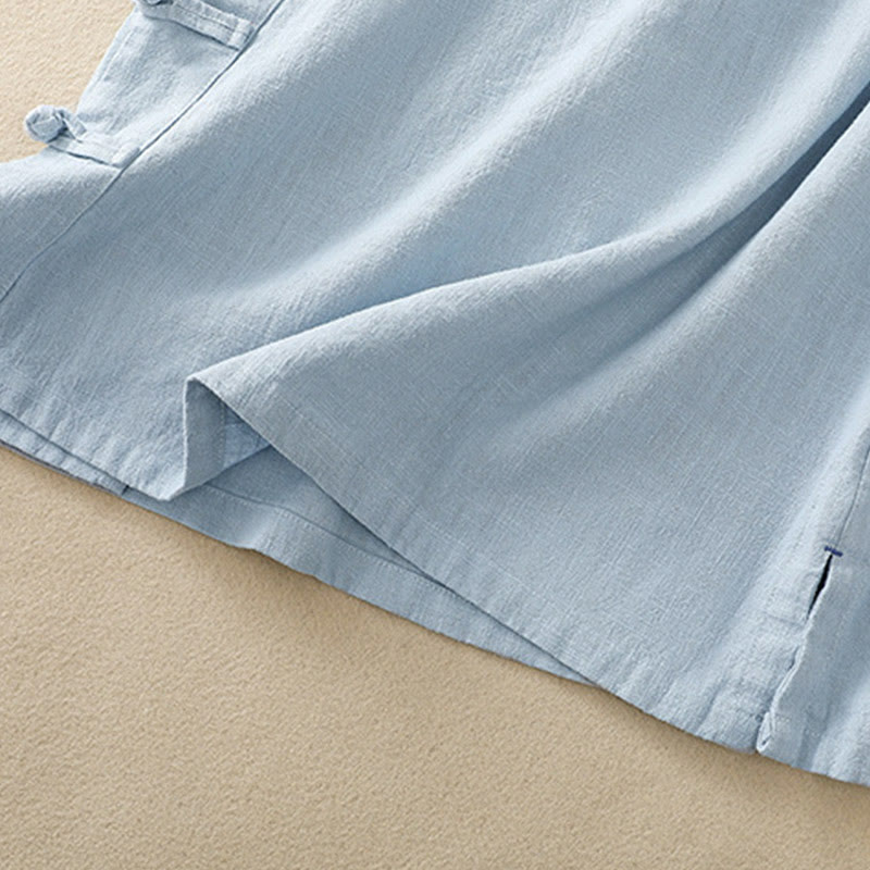 Abito da donna in cotone e lino con maniche a tre quarti, colletto obliquo e bottoni a rana colorati, stile casual Buddha Stones, camicia casual in cotone e lino con maniche a tre quarti. - image 21