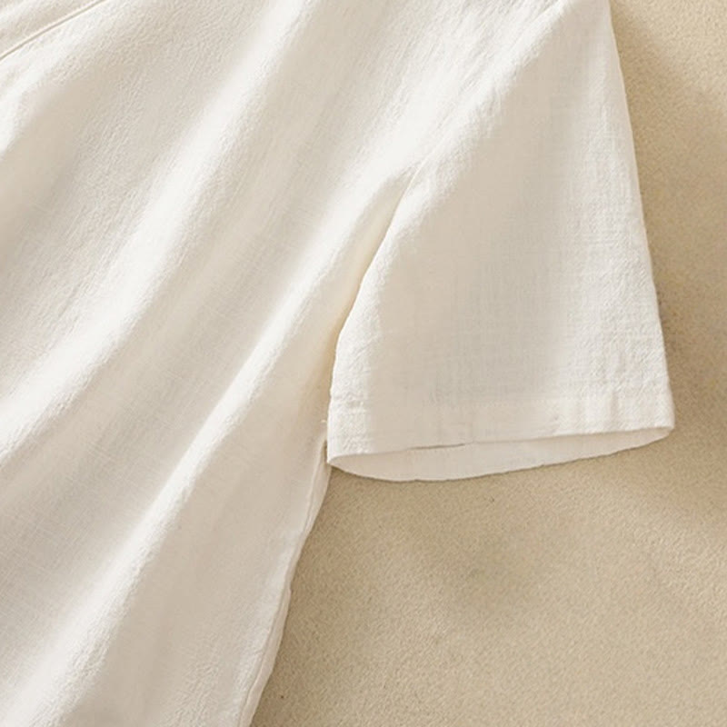 Abito da donna in cotone e lino con maniche a tre quarti, colletto obliquo e bottoni a rana colorati, stile casual Buddha Stones, camicia casual in cotone e lino con maniche a tre quarti. - image 12