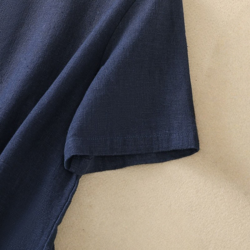 Abito da donna in cotone e lino con maniche a tre quarti, colletto obliquo e bottoni a rana colorati, stile casual Buddha Stones, camicia casual in cotone e lino con maniche a tre quarti. - image 5