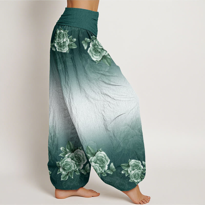 Pantaloni harem da donna con elastico in vita, motivo Buddha Stones e foglie - image 2