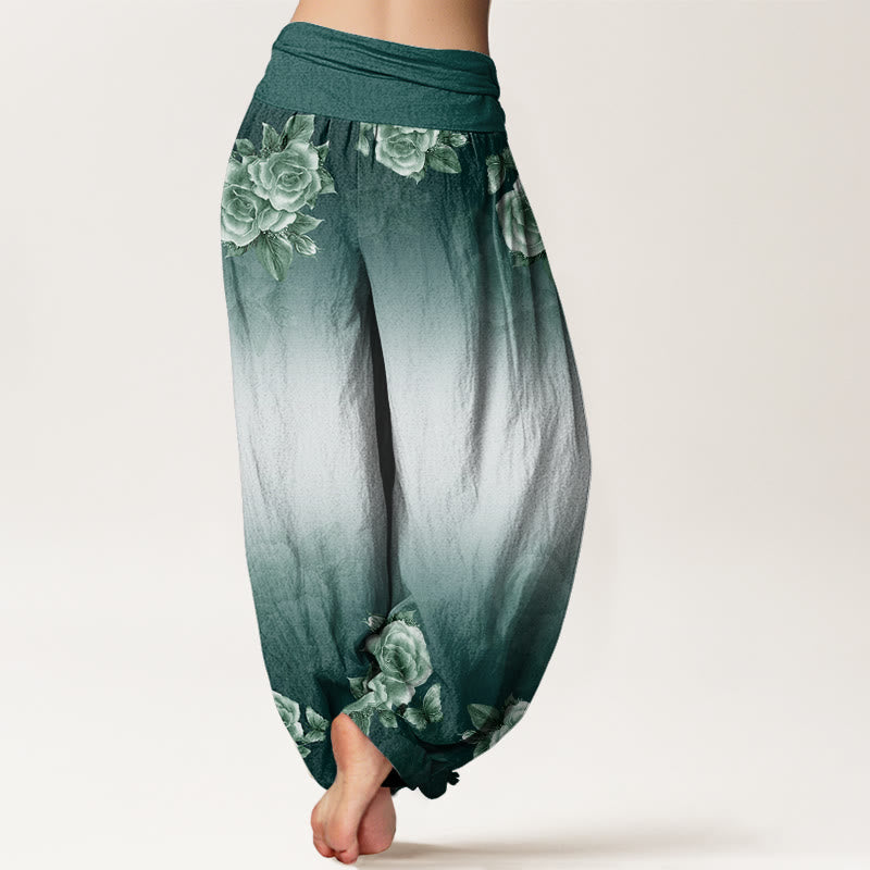 Pantaloni harem da donna con elastico in vita, motivo Buddha Stones e foglie - image 3