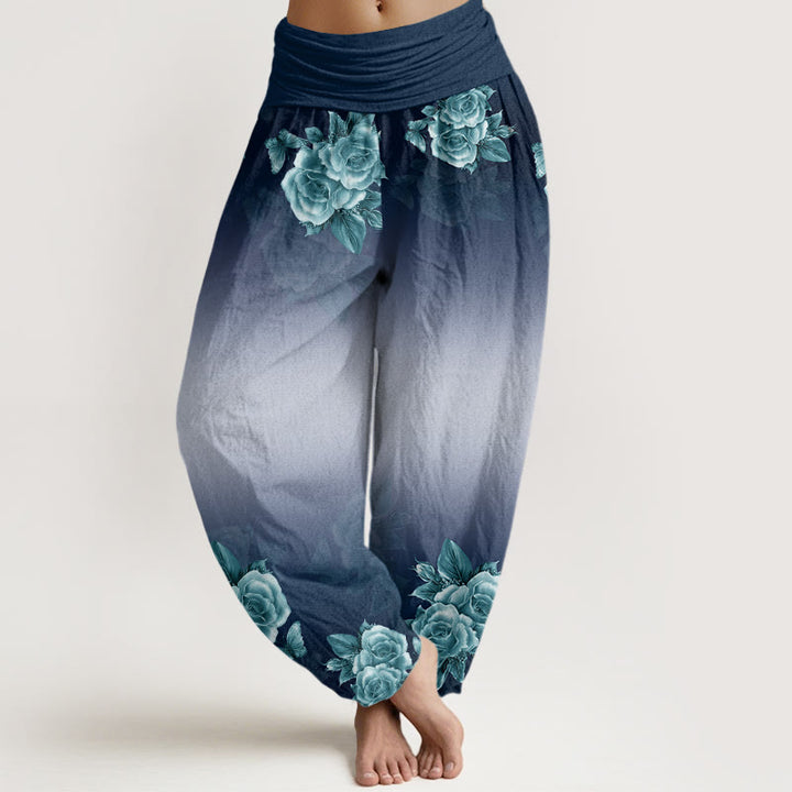 Pantaloni harem da donna con elastico in vita, motivo Buddha Stones e foglie - Blu scuro - US22, UK/AU26, EU54 (6XL) - image 5