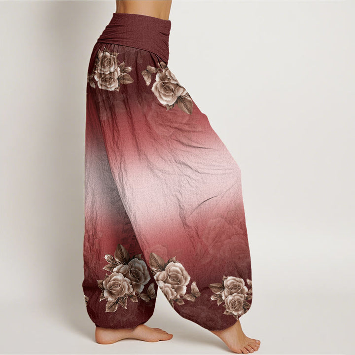 Pantaloni harem da donna con elastico in vita, motivo Buddha Stones e foglie - image 9