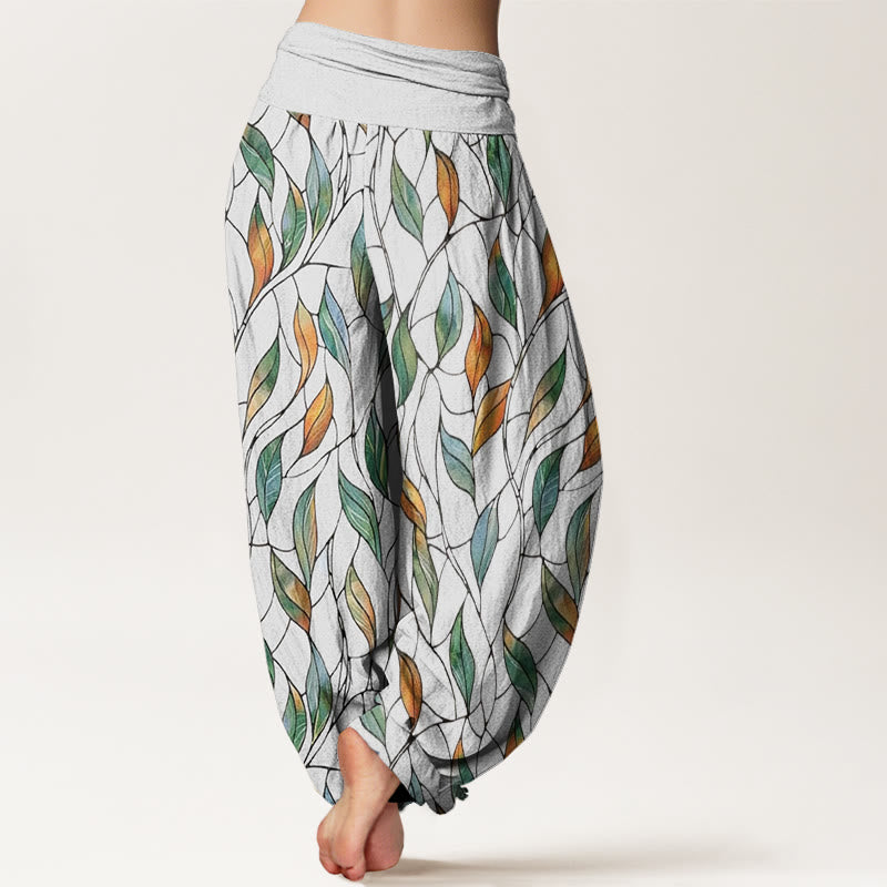 Pantaloni harem da donna con elastico in vita, casual, delicati e colorati, motivo a foglie, motivo Buddha Stones - image 3