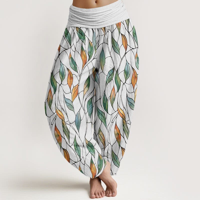 Pantaloni harem da donna con elastico in vita, casual, delicati e colorati, motivo a foglie, motivo Buddha Stones - Nevicare - US22, UK/AU26, EU54 (6XL) - image 1
