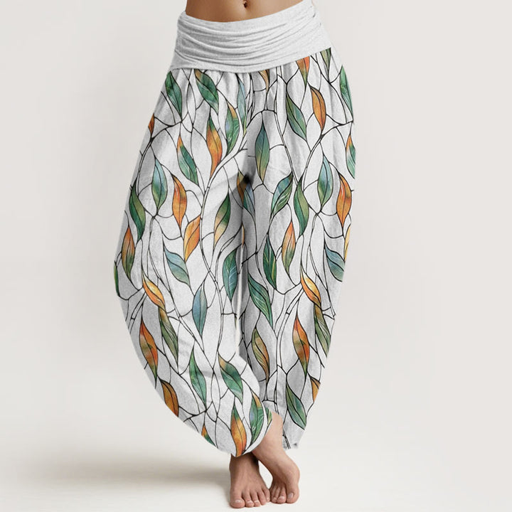 Pantaloni harem da donna con elastico in vita, casual, delicati e colorati, motivo a foglie, motivo Buddha Stones - Nevicare - US22, UK/AU26, EU54 (6XL) - image 1