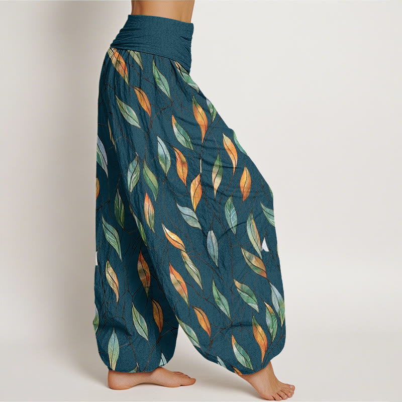 Pantaloni harem da donna con elastico in vita, casual, delicati e colorati, motivo a foglie, motivo Buddha Stones - image 7