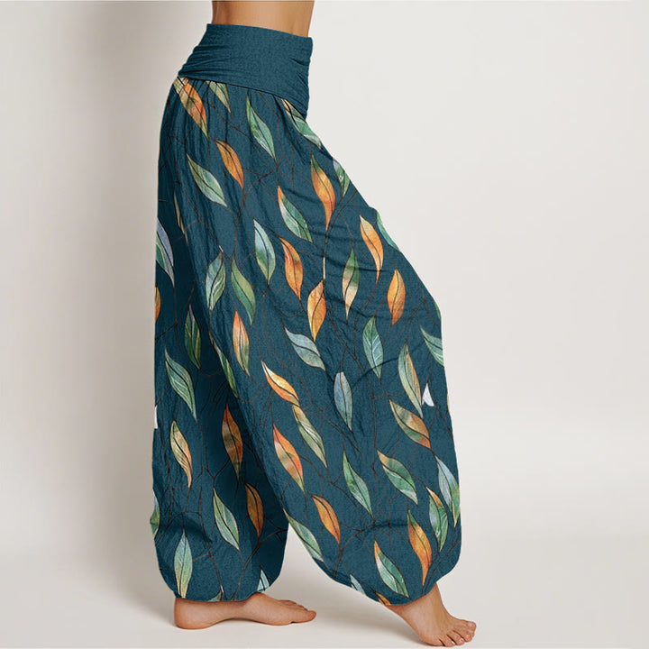 Pantaloni harem da donna con elastico in vita, casual, delicati e colorati, motivo a foglie, motivo Buddha Stones - image 7