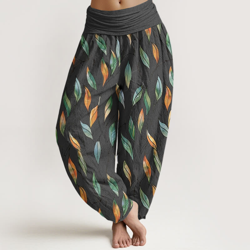Pantaloni harem da donna con elastico in vita, casual, delicati e colorati, motivo a foglie, motivo Buddha Stones - Grigio scuro - US22, UK/AU26, EU54 (6XL) - image 8