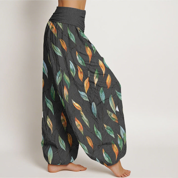Pantaloni harem da donna con elastico in vita, casual, delicati e colorati, motivo a foglie, motivo Buddha Stones - image 9