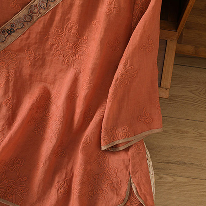 Camicia da donna in cotone e lino con scollo a V, motivo floreale con ricami vintage, motivo Buddha Stones, estate - image 5