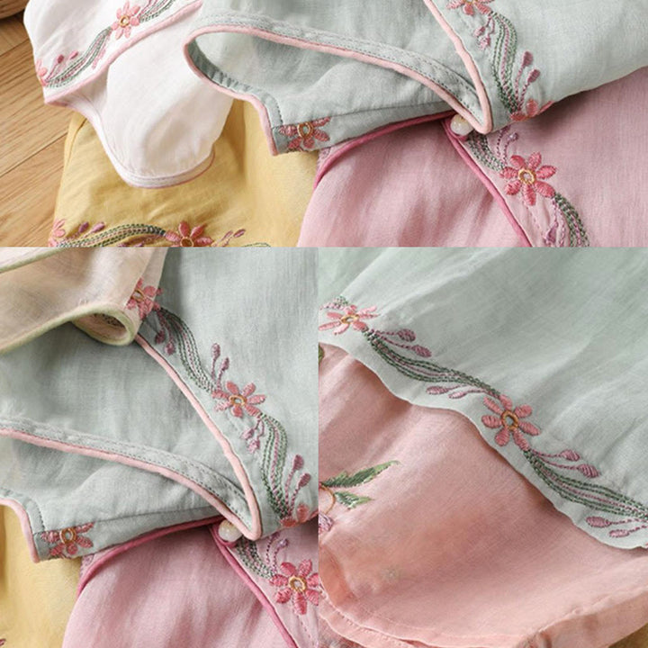 Camicia da donna in cotone con maniche a tre quarti, motivo Buddha Stones Spring Retro, ricamo con bottoni - image 9