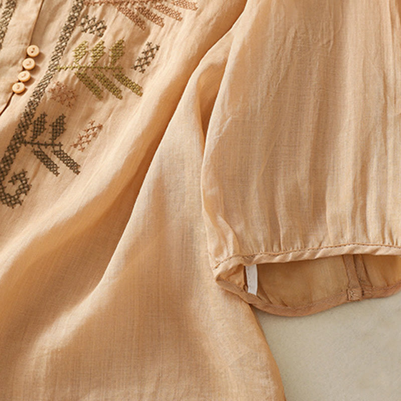 Camicia da donna a maniche a tre quarti con ricamo artistico e motivo a Buddha Stones. - image 6