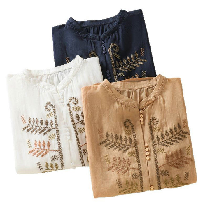 Camicia da donna a maniche a tre quarti con ricamo artistico e motivo a Buddha Stones. - image 24