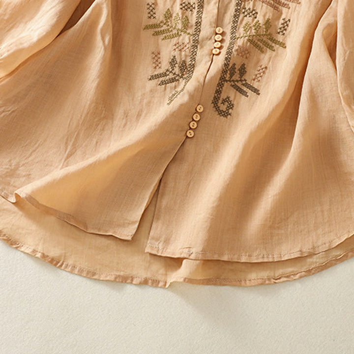 Camicia da donna a maniche a tre quarti con ricamo artistico e motivo a Buddha Stones. - image 7