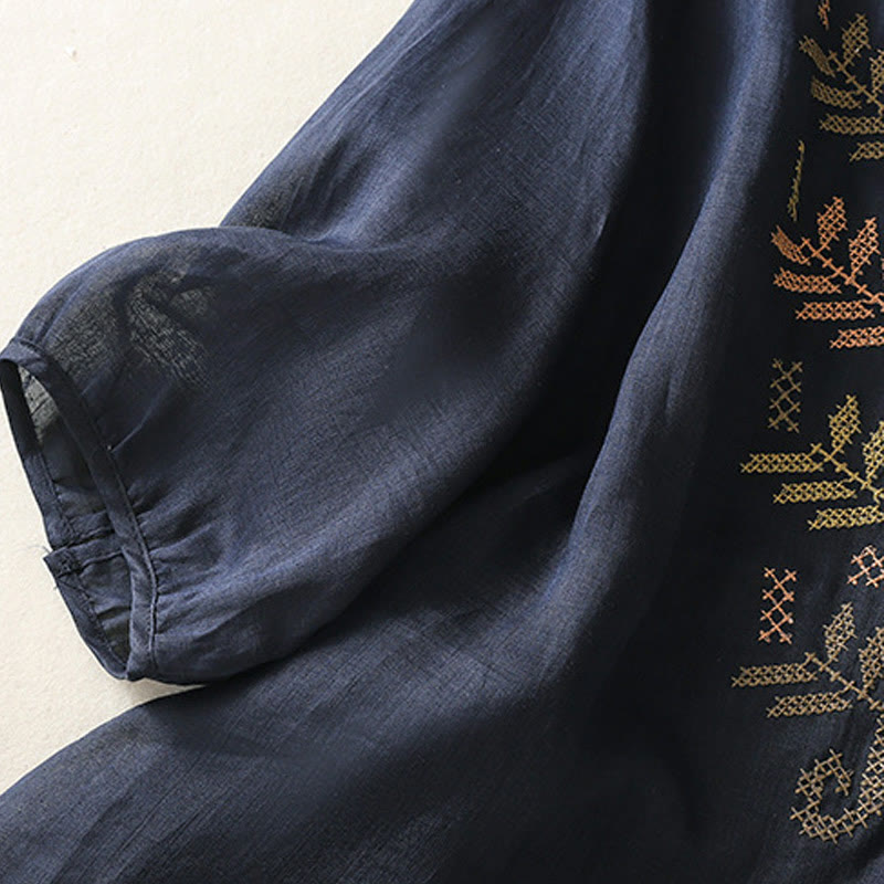 Camicia da donna a maniche a tre quarti con ricamo artistico e motivo a Buddha Stones. - image 11