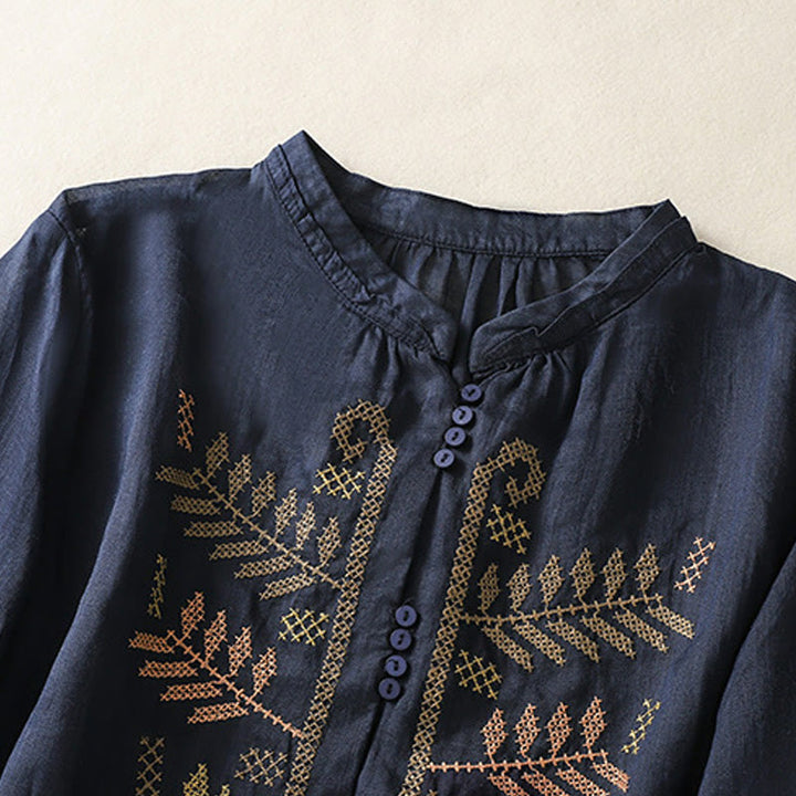 Camicia da donna a maniche a tre quarti con ricamo artistico e motivo a Buddha Stones. - image 9