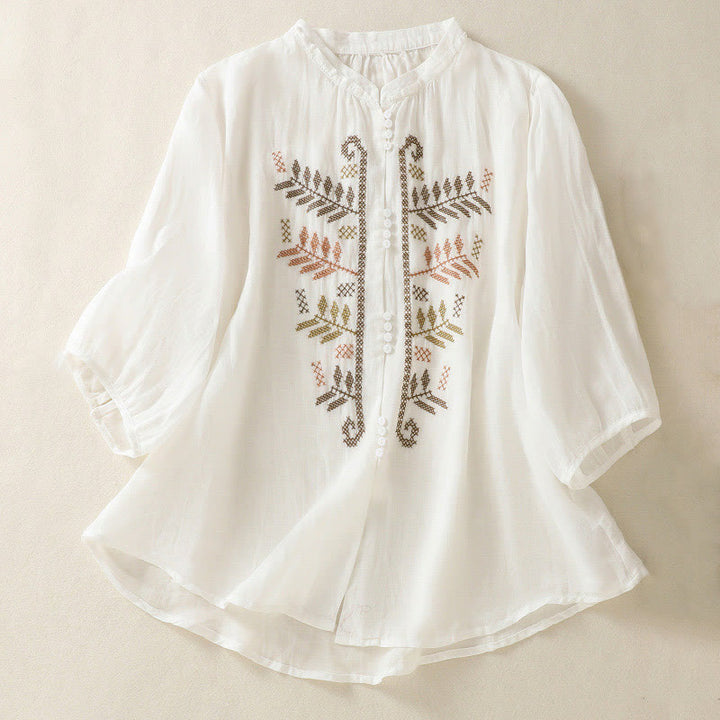 Camicia da donna a maniche a tre quarti con ricamo artistico e motivo a Buddha Stones. - Bianco - US8-10, UK/AU12-14, EU40-42 (2XL) - image 14
