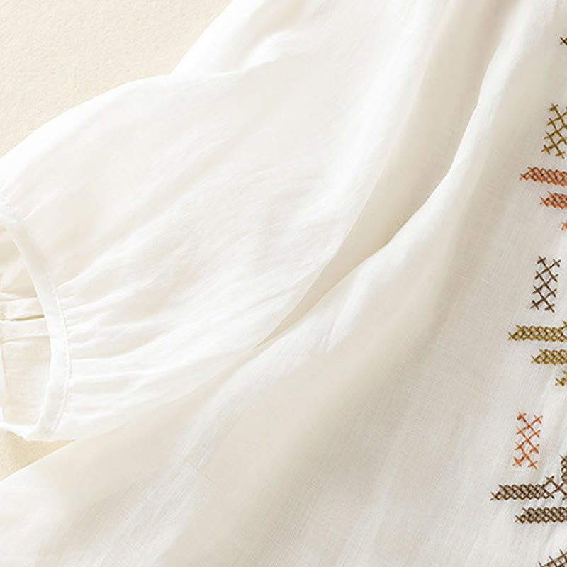 Camicia da donna a maniche a tre quarti con ricamo artistico e motivo a Buddha Stones. - image 17