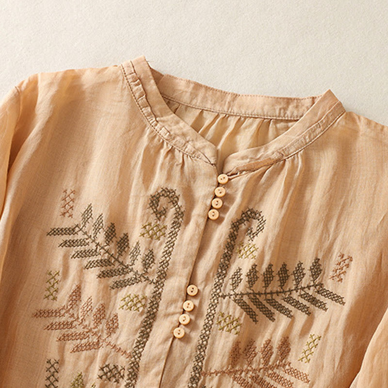 Camicia da donna a maniche a tre quarti con ricamo artistico e motivo a Buddha Stones. - image 2