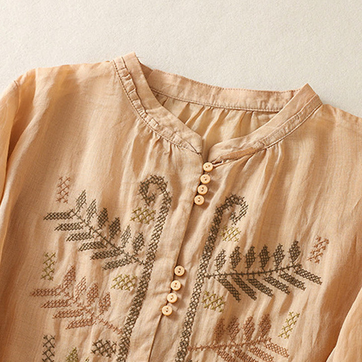 Camicia da donna a maniche a tre quarti con ricamo artistico e motivo a Buddha Stones. - image 2