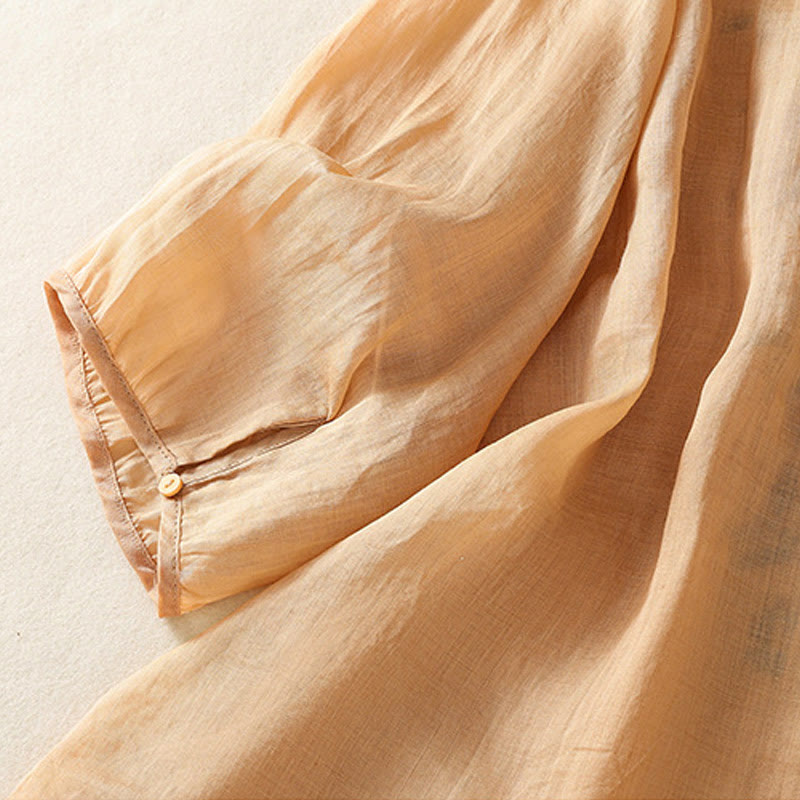Camicia da donna a maniche a tre quarti con ricamo artistico e motivo a Buddha Stones. - image 4