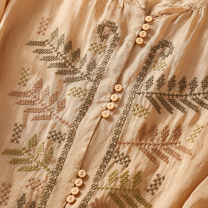 Camicia da donna a maniche a tre quarti con ricamo artistico e motivo a Buddha Stones. - image 5