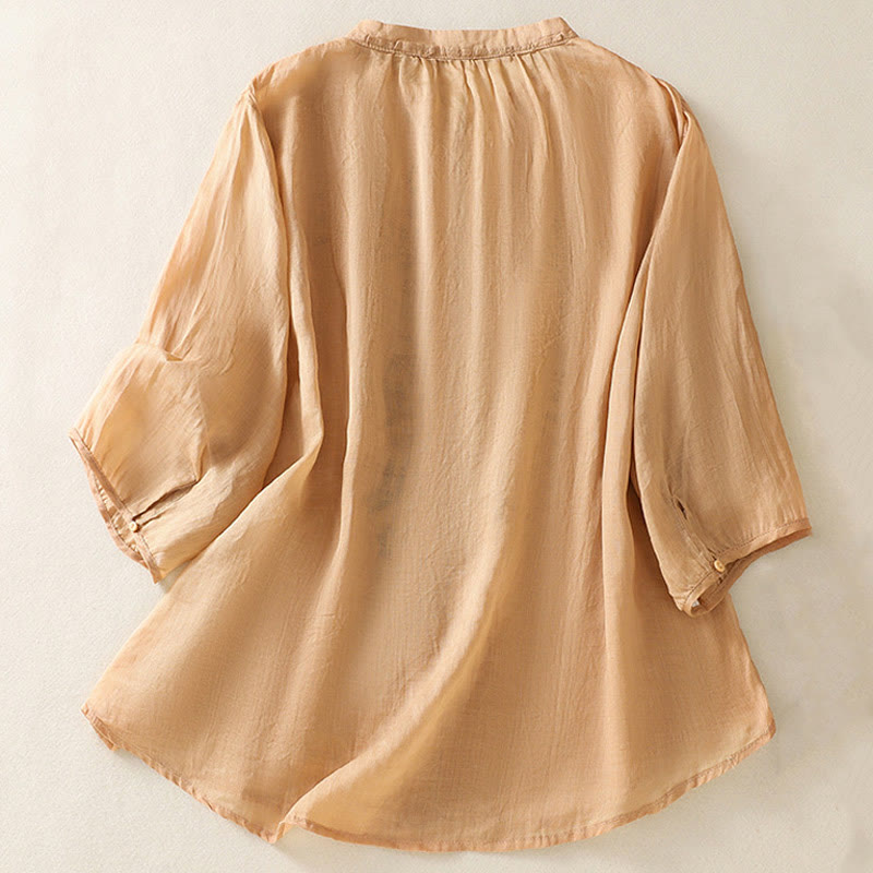 Camicia da donna a maniche a tre quarti con ricamo artistico e motivo a Buddha Stones. - image 1