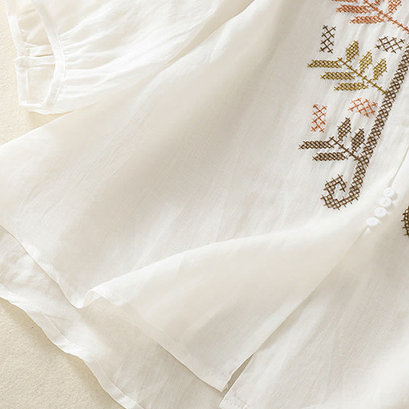 Camicia da donna a maniche a tre quarti con ricamo artistico e motivo a Buddha Stones. - image 20