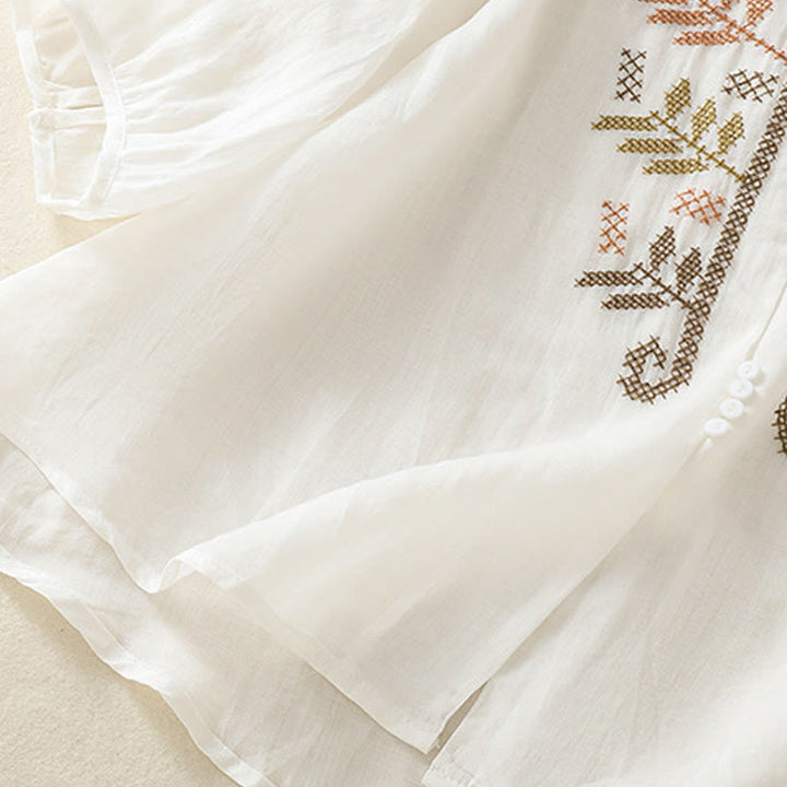 Camicia da donna a maniche a tre quarti con ricamo artistico e motivo a Buddha Stones. - image 20